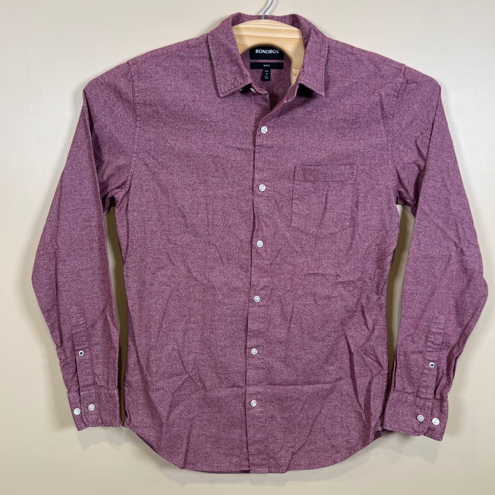 Bonobos Button Down Shirt Mens M Burgundy Slim Fit Heathered Cotton Flannel